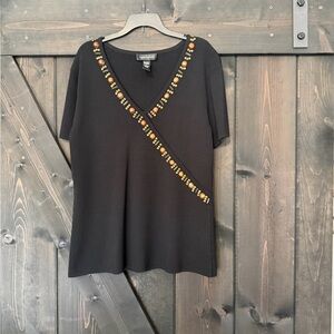Cable & Gauge Black Beaded V-Neck Tee